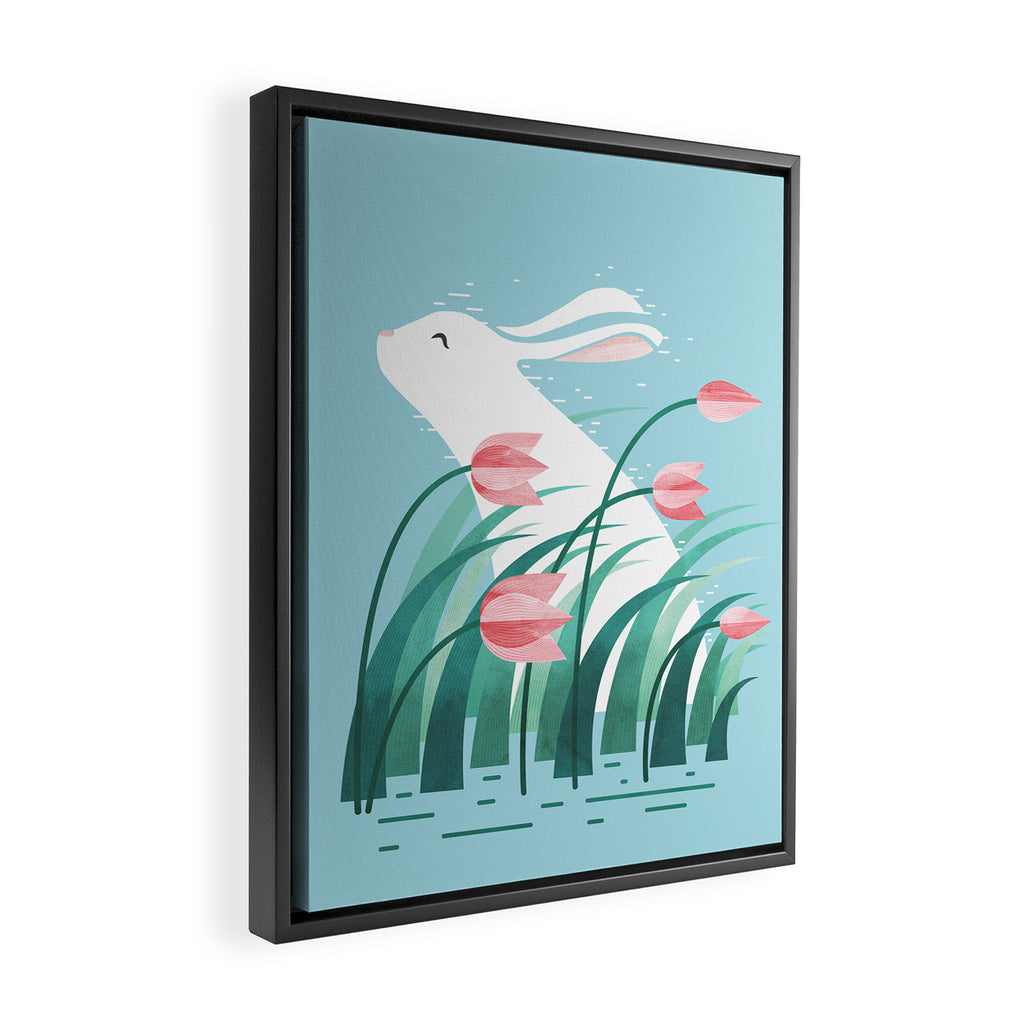 Rabbit Resting, Sky Blue Version Framed Canvas Print Gallery Image 2