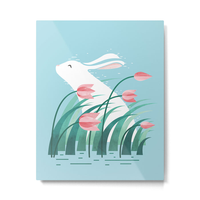 Rabbit Resting, Sky Blue Version Metal Print Gallery Image 1