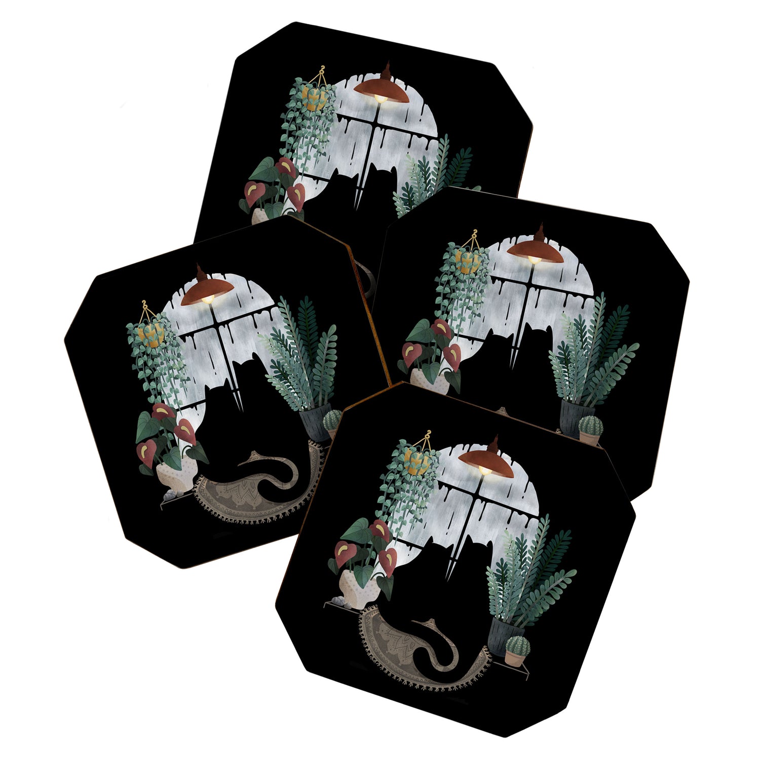 Rainy Day Cats on Black Coaster Gallery Image 1