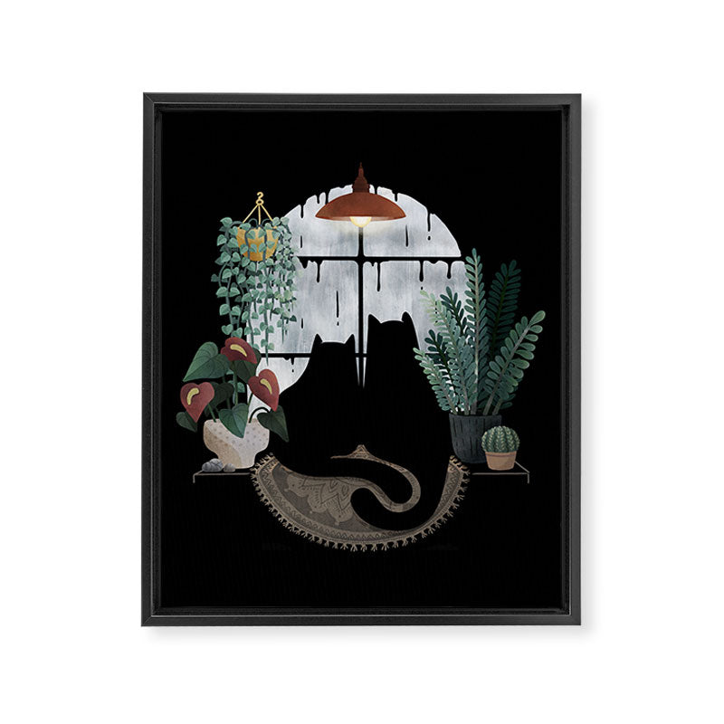 Rainy Day Cats on Black Framed Canvas Print Gallery Image 8