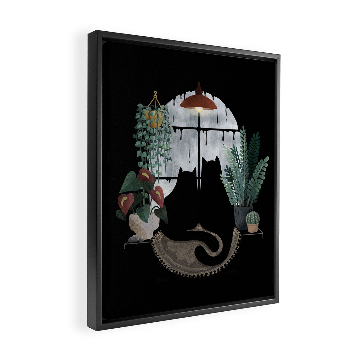 Rainy Day Cats on Black Framed Canvas Print Gallery Image 2