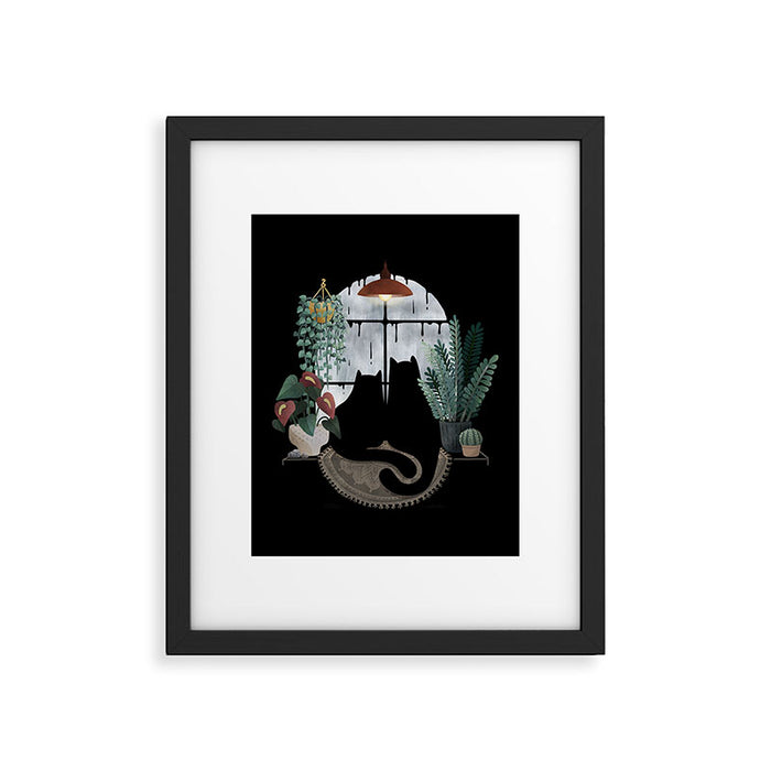 Rainy Day Cats on Black Framed Art Print Gallery Image 1