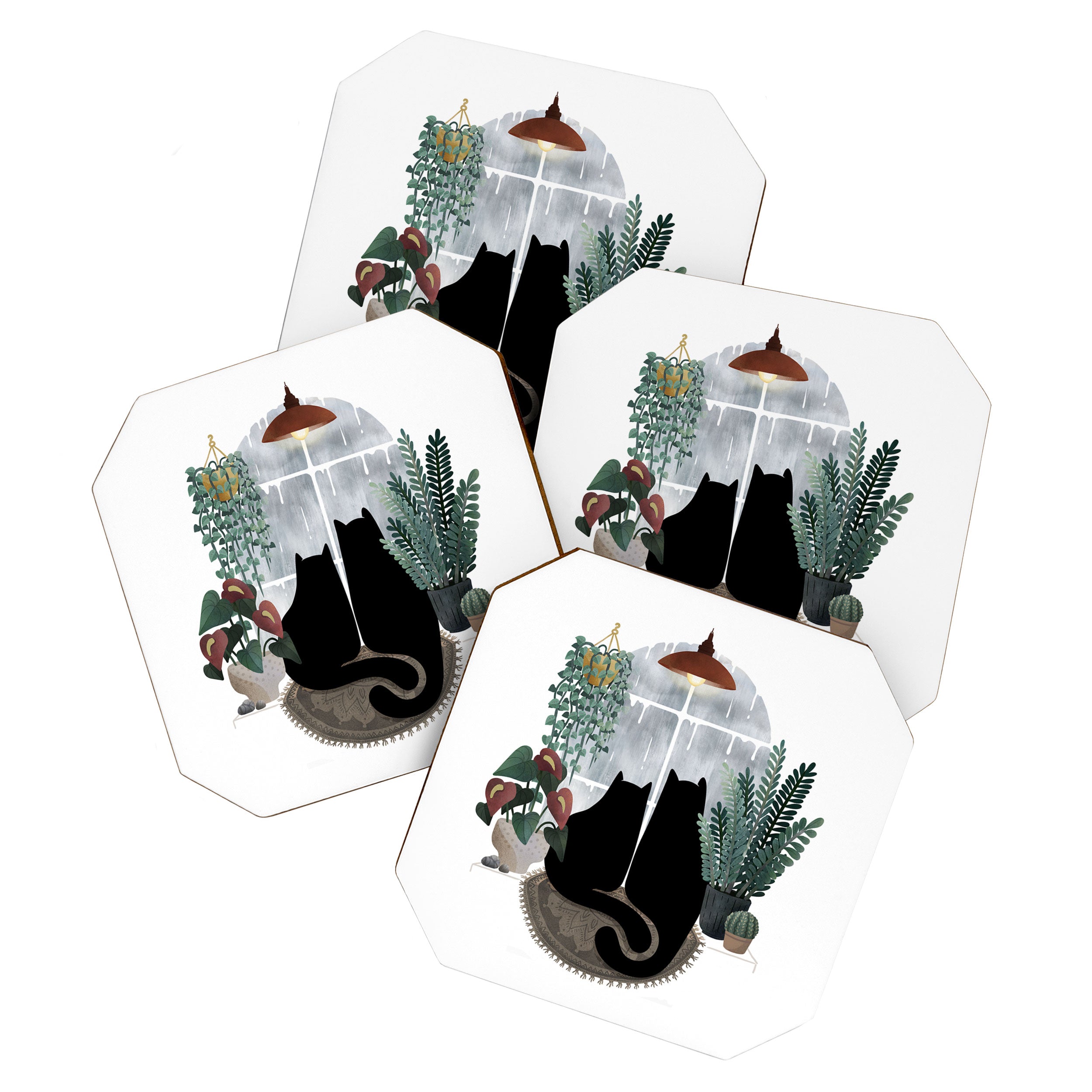Rainy Day Cats (on white) Coaster Gallery Image 1