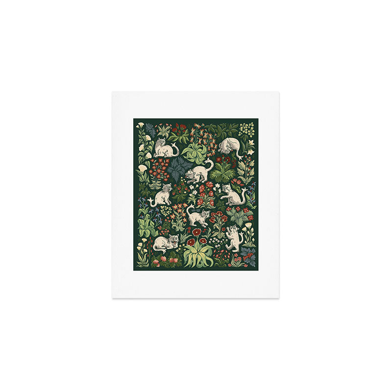 Ugly Medieval Cats Millefleur Art Print Gallery Image 1