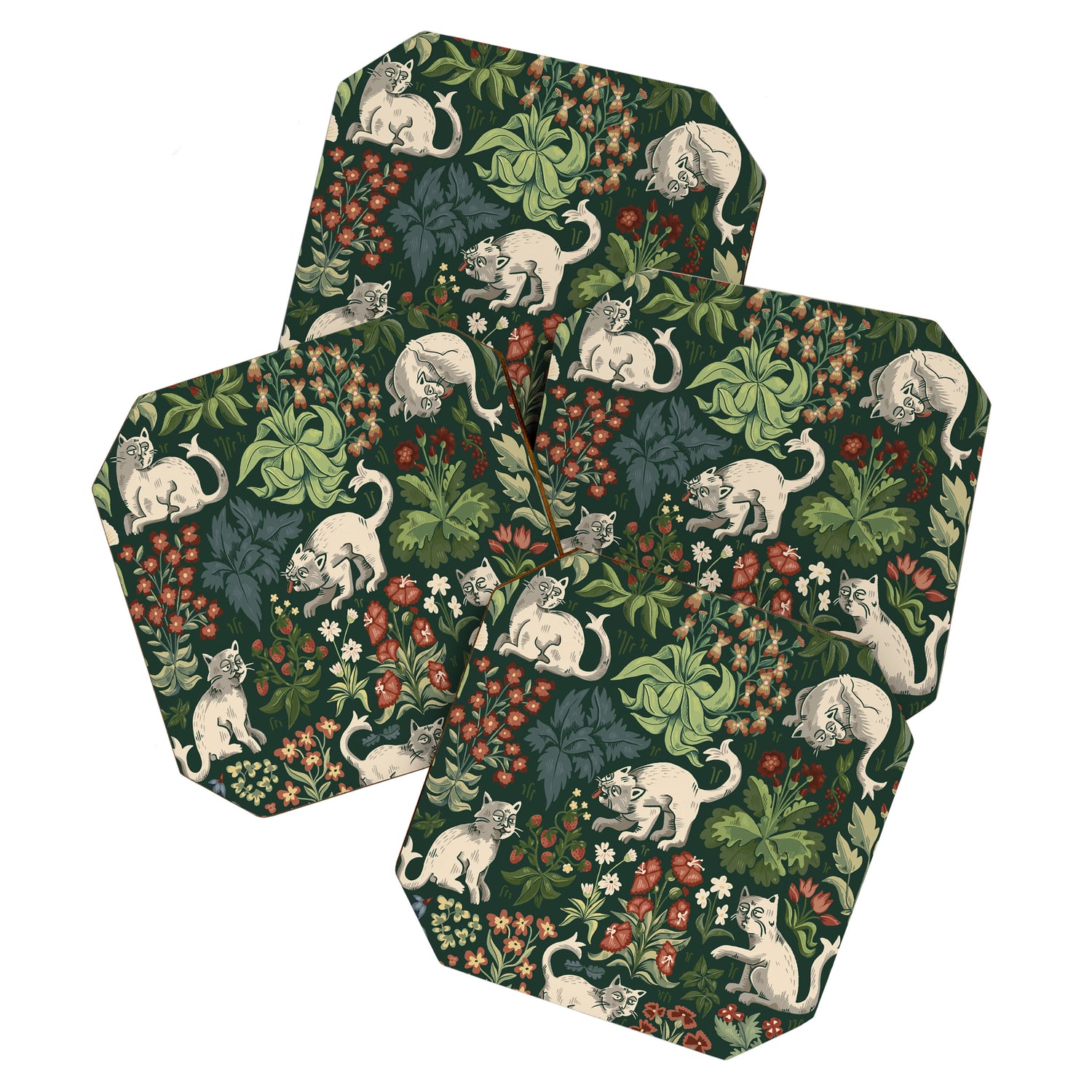 Ugly Medieval Cats Millefleur Coaster Gallery Image 1