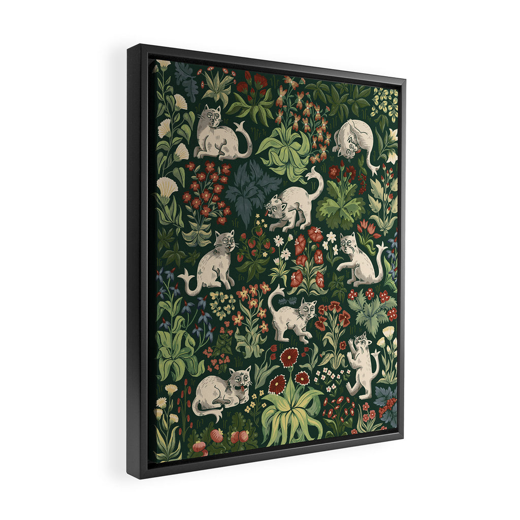 Ugly Medieval Cats Millefleur Framed Canvas Print Gallery Image 2