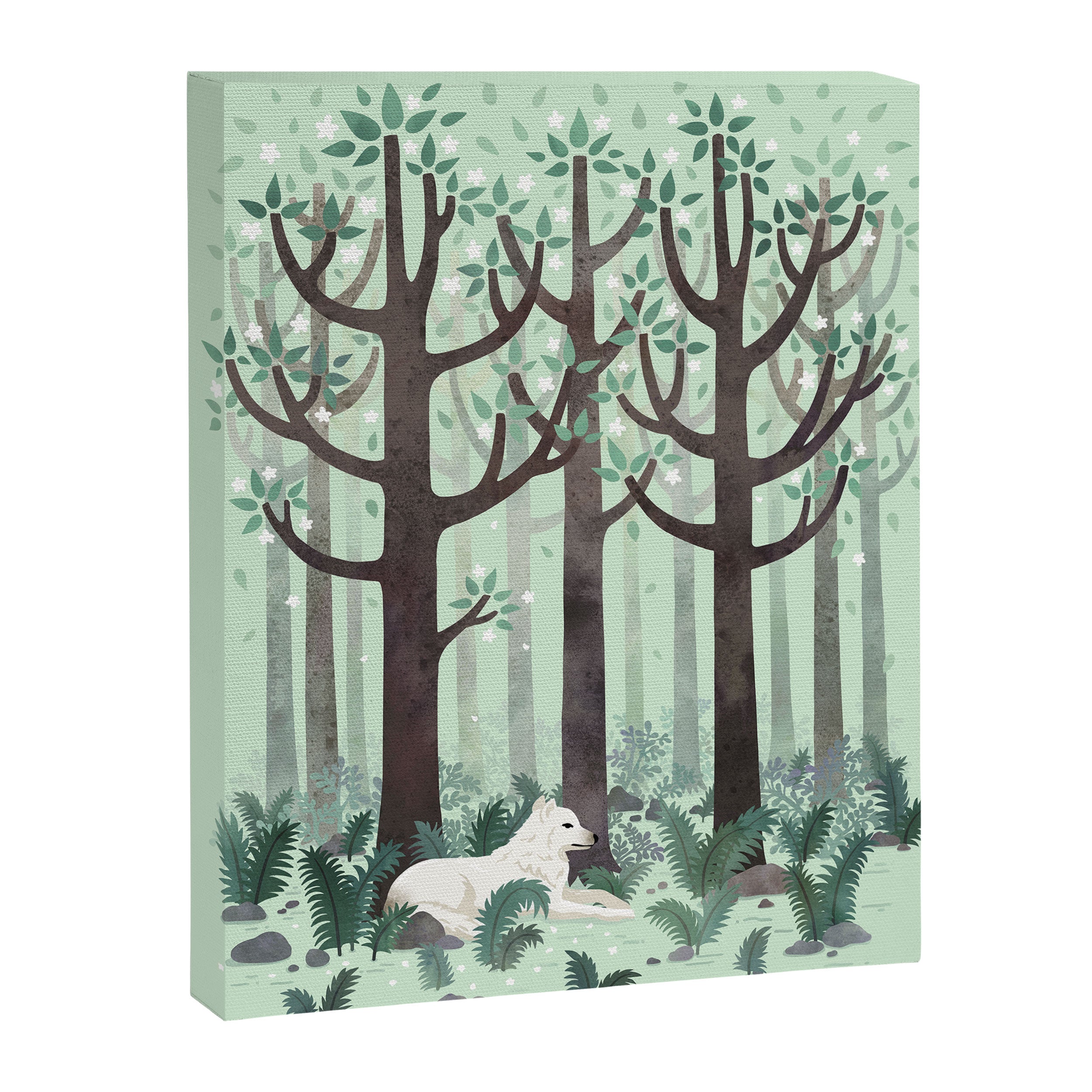 White Wolf in the Flowering Forest Canvas Print Gallery Image 6