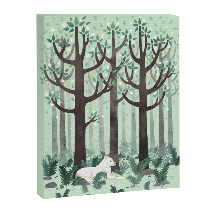 White Wolf in the Flowering Forest Canvas Print Gallery Image 1