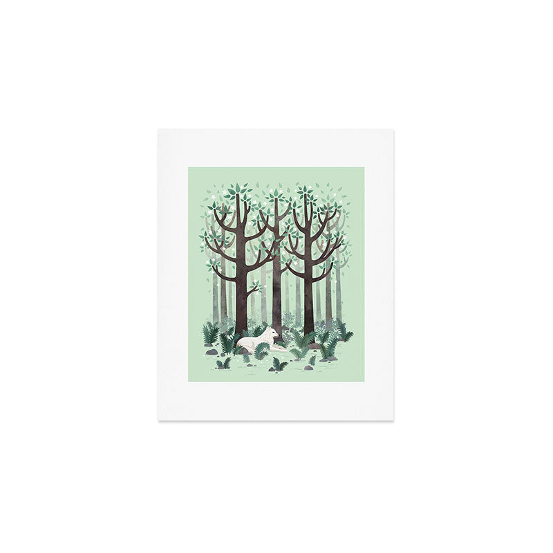 White Wolf in the Flowering Forest Art Print Gallery Image 1