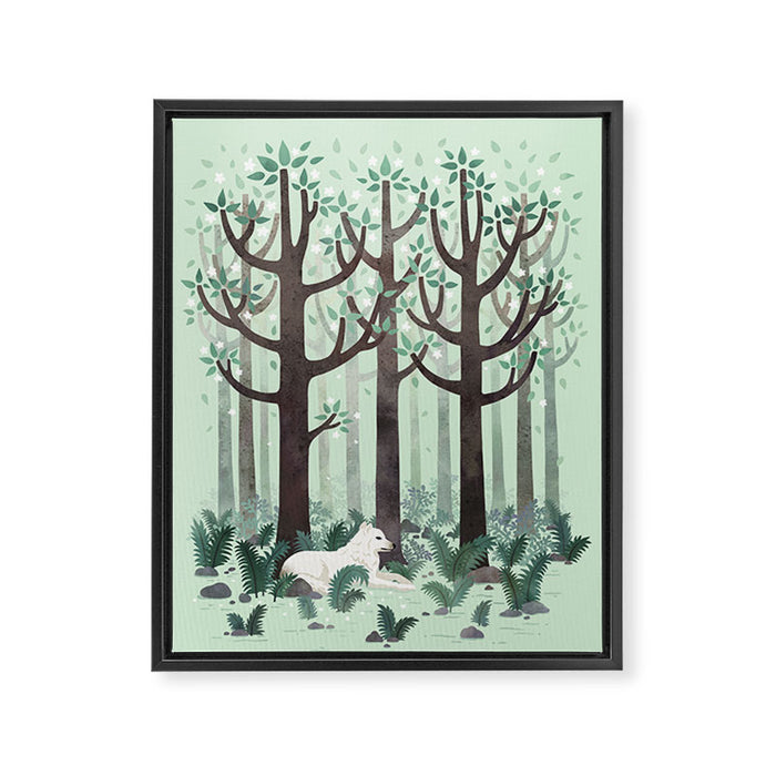 White Wolf in the Flowering Forest Framed Canvas Print Gallery Image 1