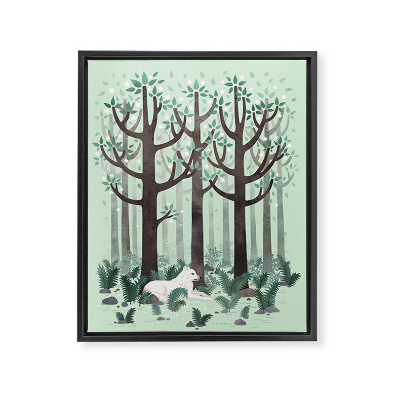 White Wolf in the Flowering Forest Framed Canvas Print Gallery Image 6