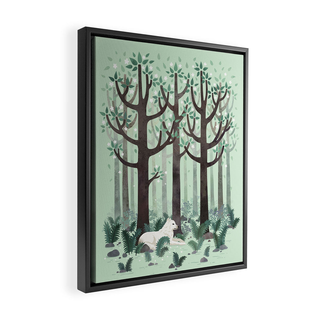 White Wolf in the Flowering Forest Framed Canvas Print Gallery Image 2