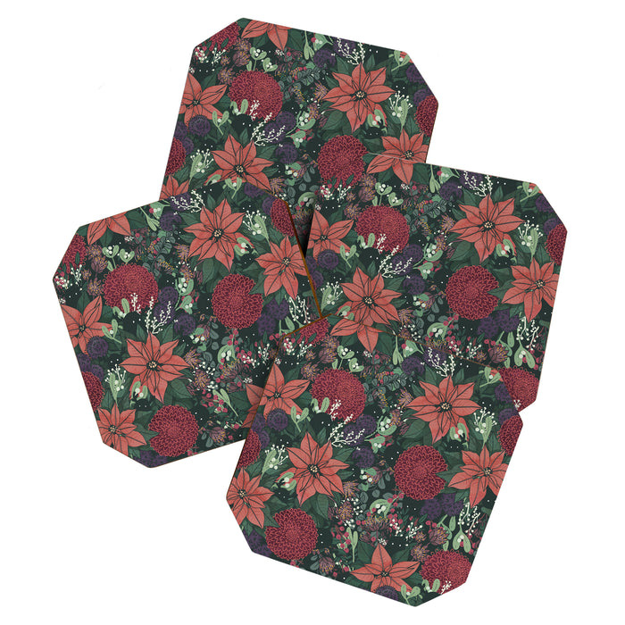 Wild Flowers Winter Bouquet (Enchanting Hidden Monsters in Dark Floral) Coaster Gallery Image 1