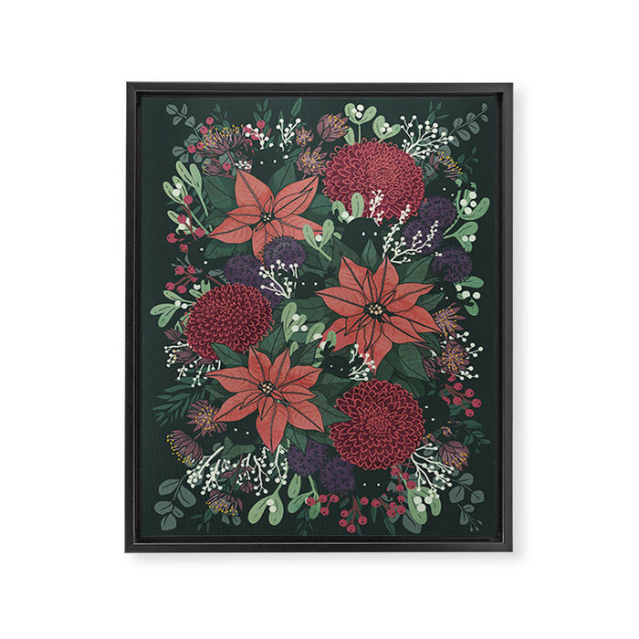 Wild Flowers Winter Bouquet (Enchanting Hidden Monsters in Dark Floral) Framed Canvas Print Gallery Image 1