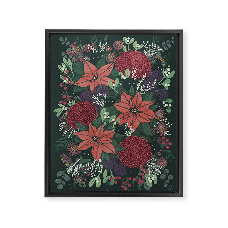 Wild Flowers Winter Bouquet (Enchanting Hidden Monsters in Dark Floral) Framed Canvas Print Gallery Image 6