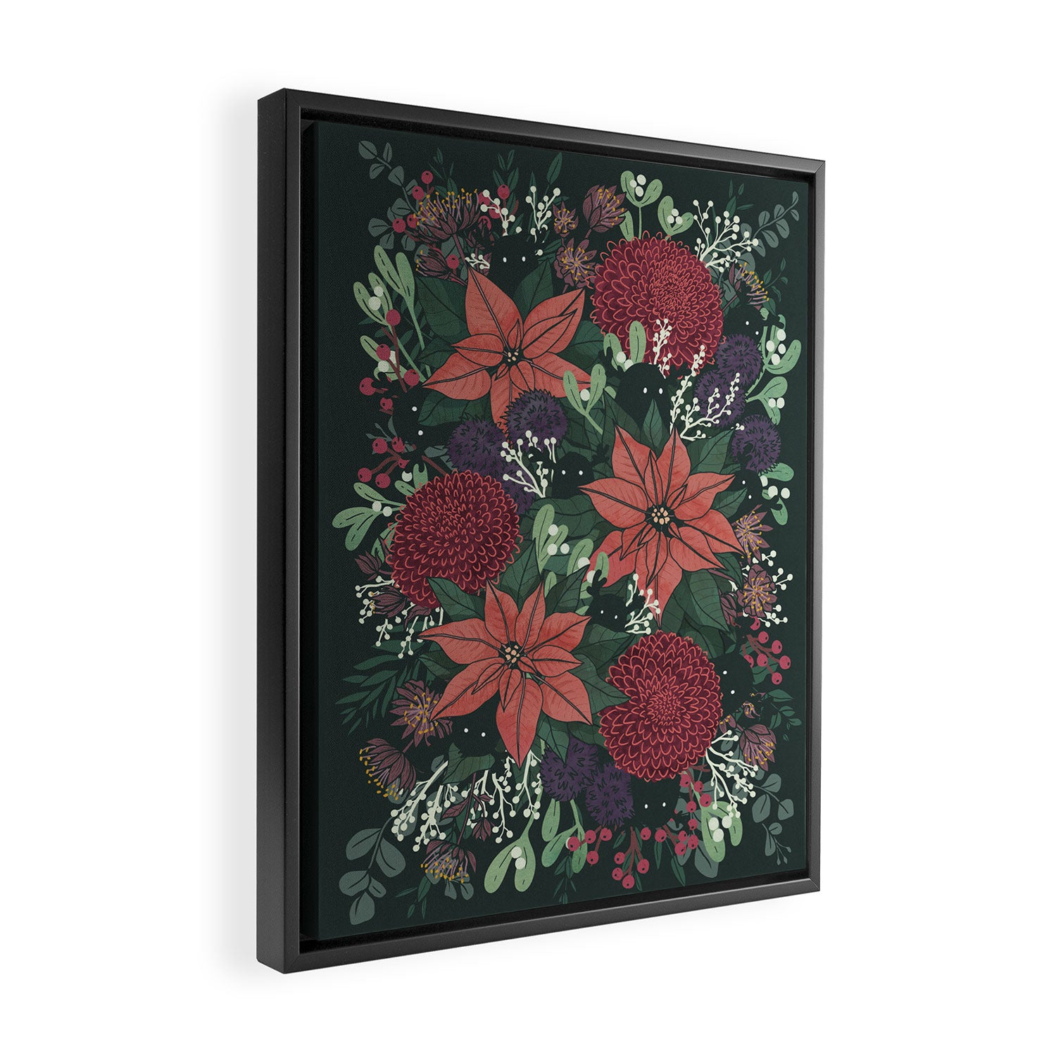 Wild Flowers Winter Bouquet (Enchanting Hidden Monsters in Dark Floral) Framed Canvas Print Gallery Image 2