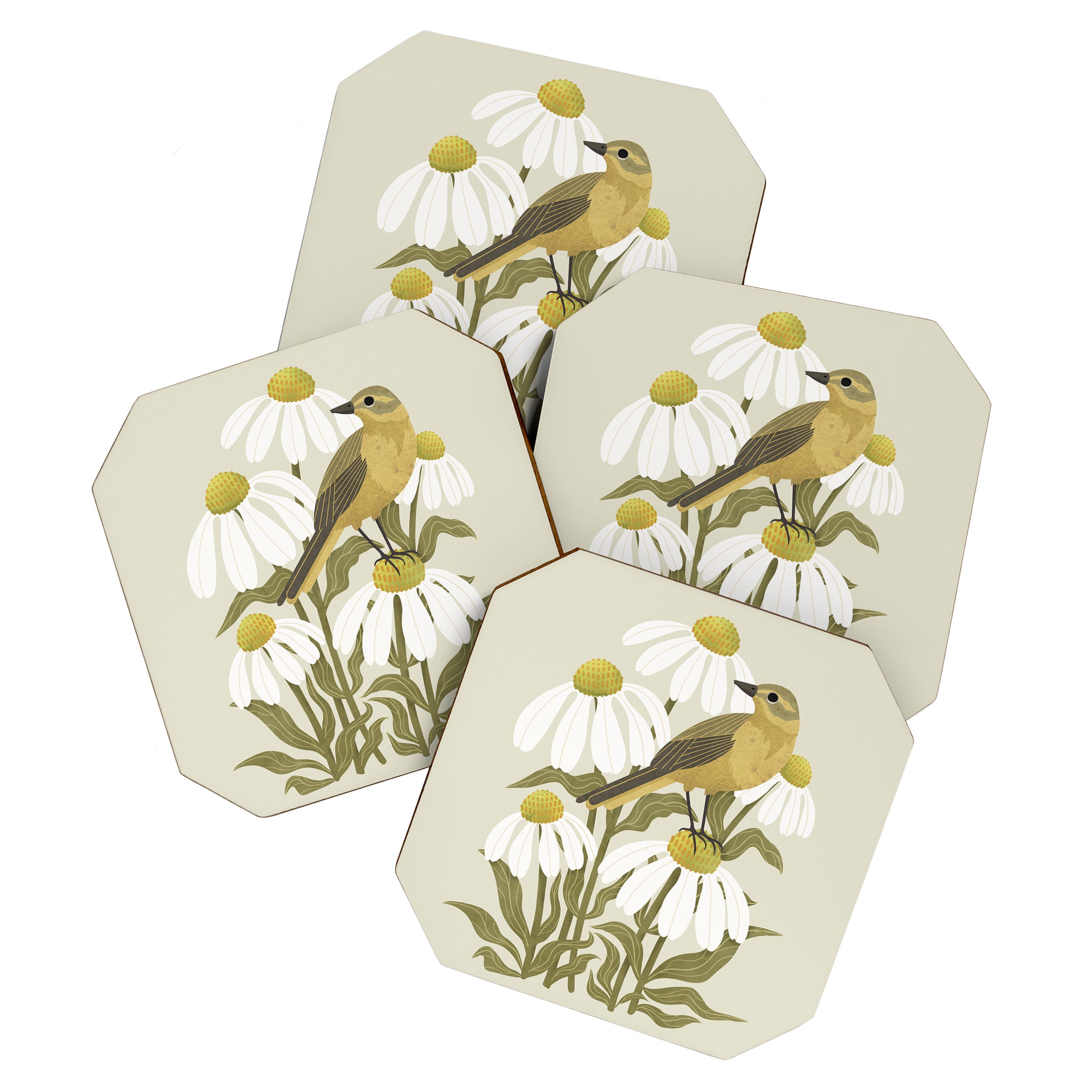 Yellow Wagtail on White Coneflowers  Coaster Gallery Image 1