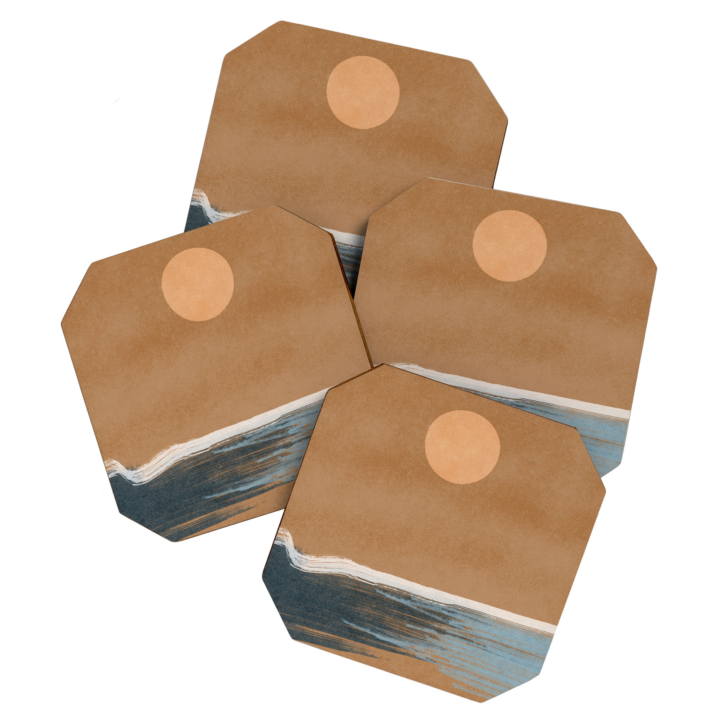 Sunset with minimal shapes on kraft paper Coaster Gallery Image 1