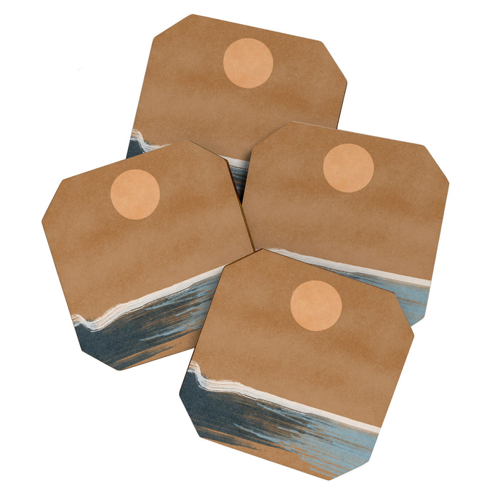 Sunset with minimal shapes on kraft paper Coaster Gallery Image 1