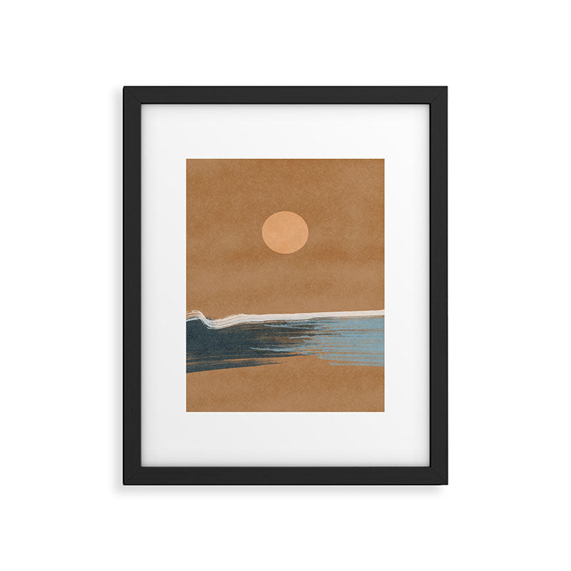 Sunset with minimal shapes on kraft paper Framed Art Print