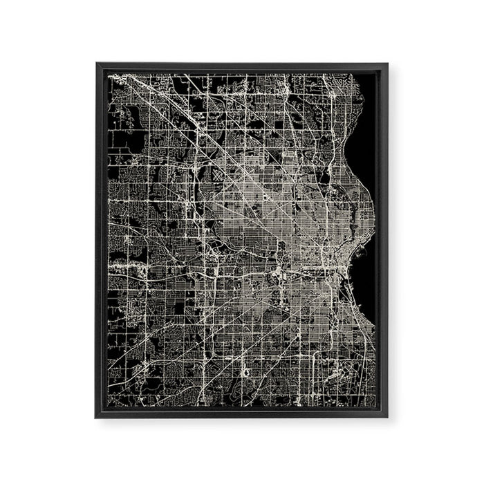 Milwaukee City Map Framed Canvas Print Gallery Image 1