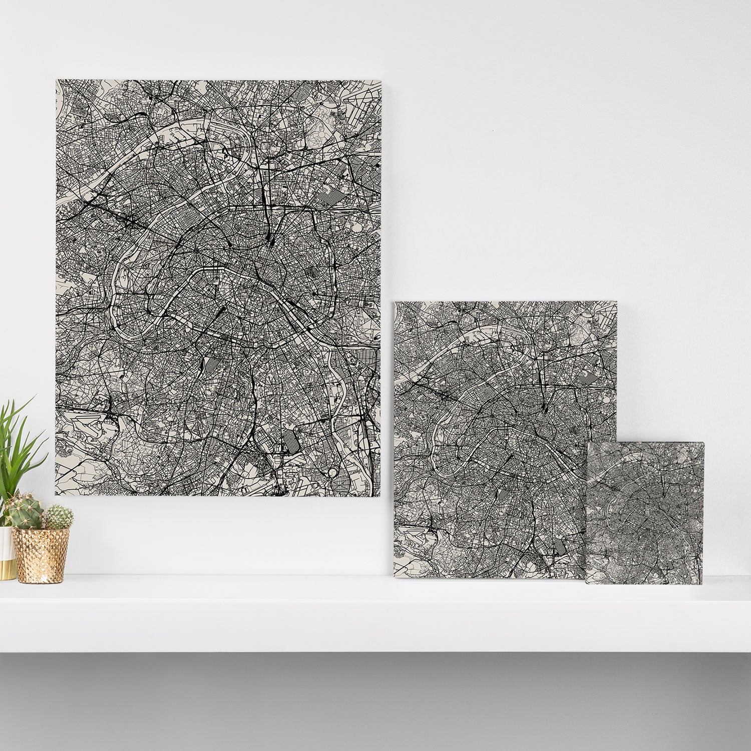 Paris Map - Black&White City Maps Canvas Print Gallery Image 3