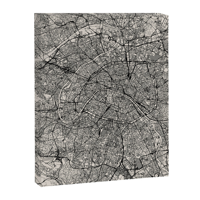 Paris Map - Black&White City Maps Canvas Print Gallery Image 1