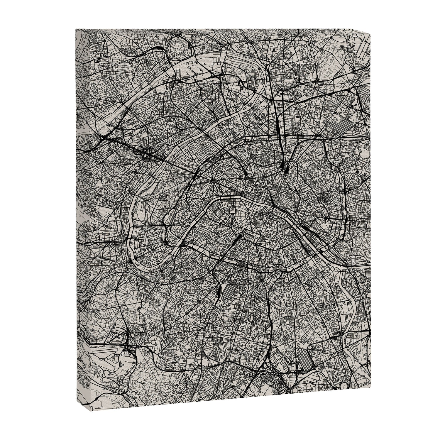 Paris Map - Black&White City Maps Canvas Print Gallery Image 3