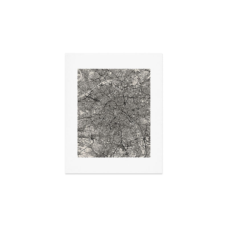 Paris Map - Black&White City Maps Art Print Gallery Image 1