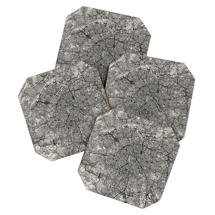 Paris Map - Black&White City Maps Coaster Gallery Image 1