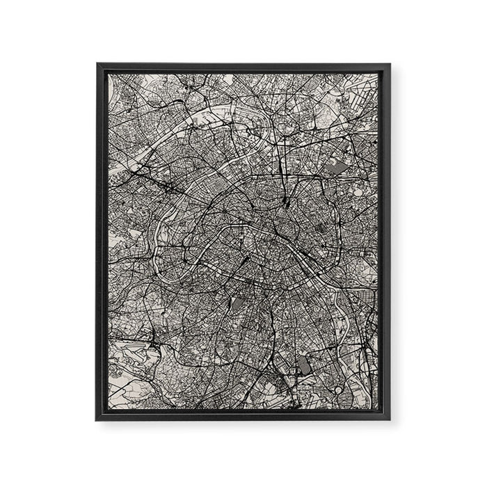 Paris Map - Black&White City Maps Framed Canvas Print Gallery Image 1