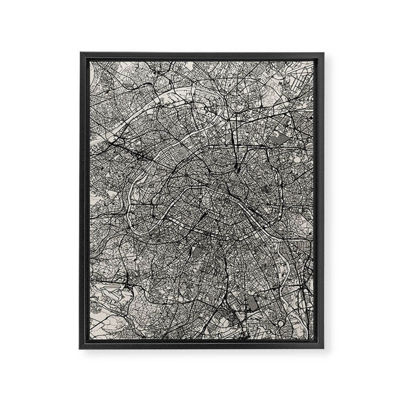Paris Map - Black&White City Maps Framed Canvas Print Gallery Image 8