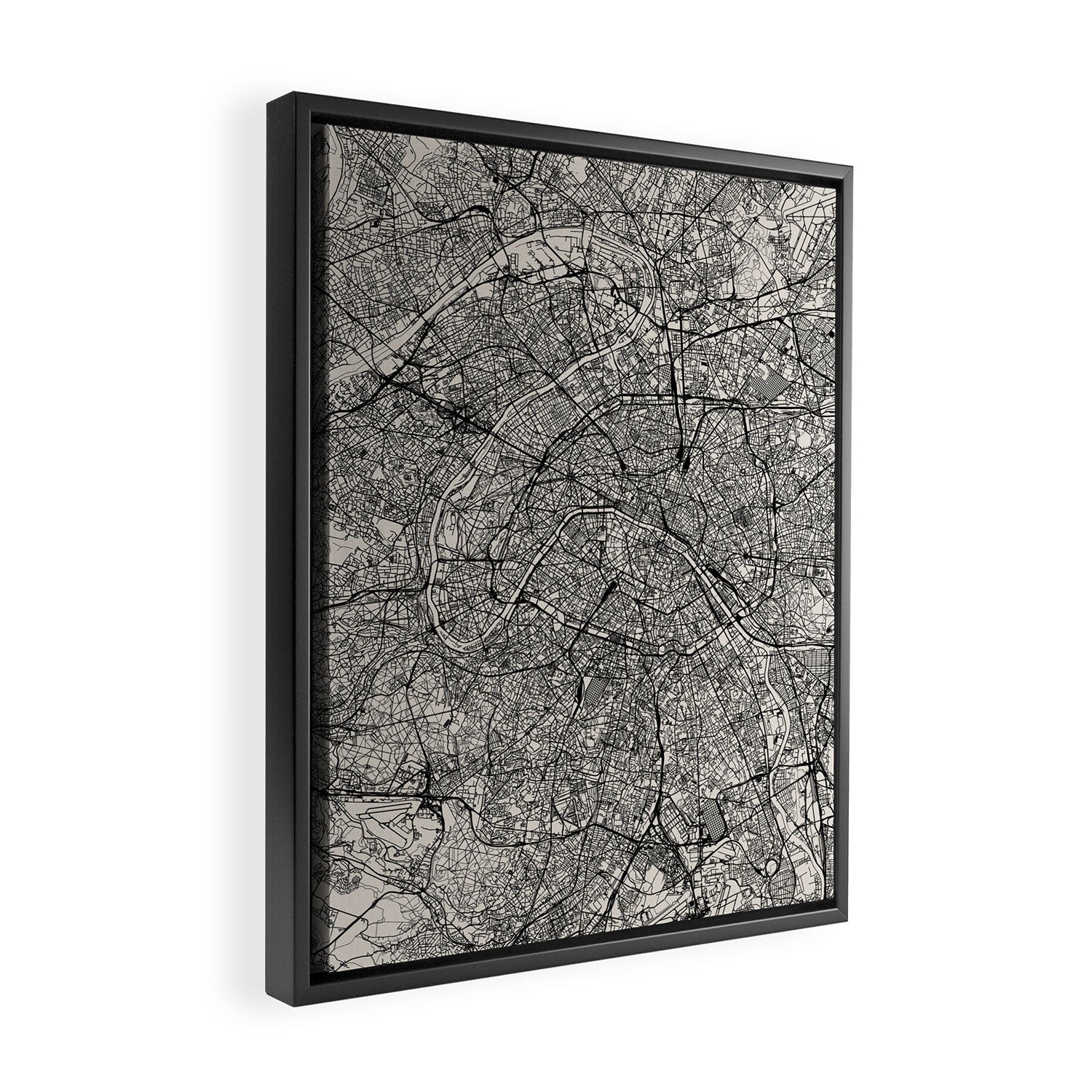 Paris Map - Black&White City Maps Framed Canvas Print Gallery Image 2