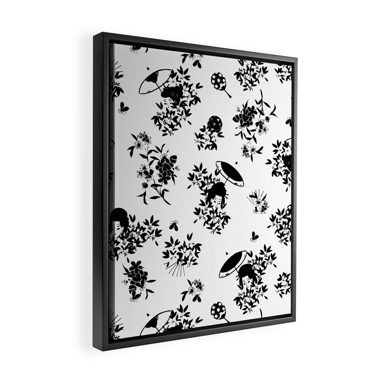 Black and white oriental pattern Framed Canvas Print Gallery Image 2
