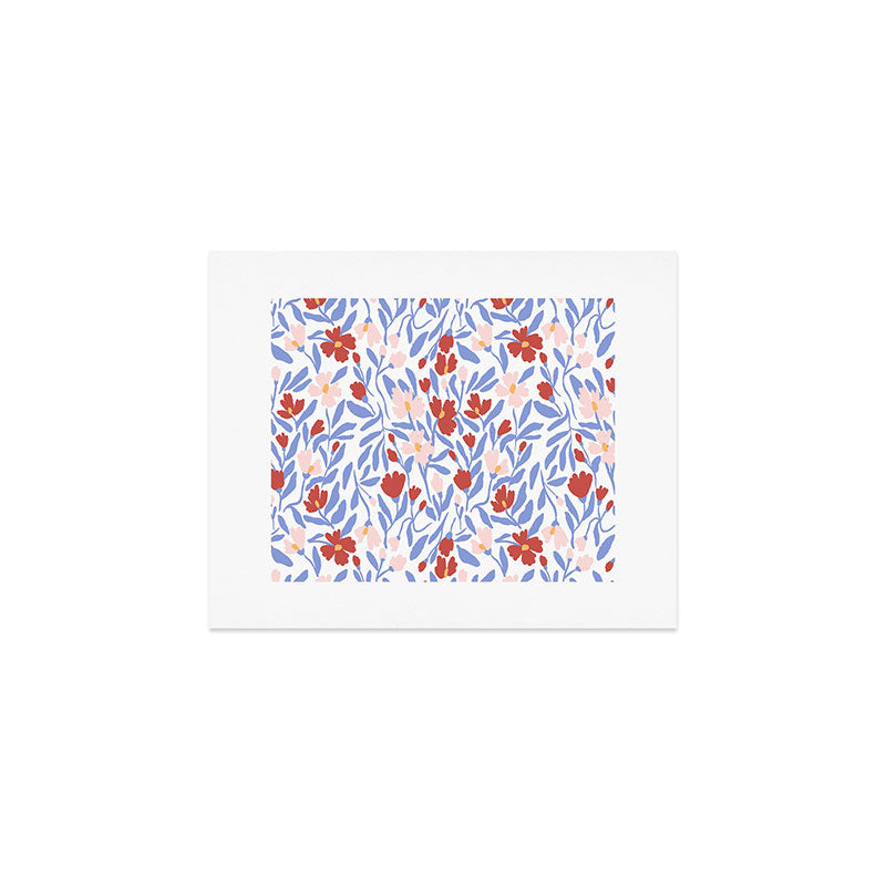 Blue and Orange vibrant bold flowers Art Print Gallery Image 1
