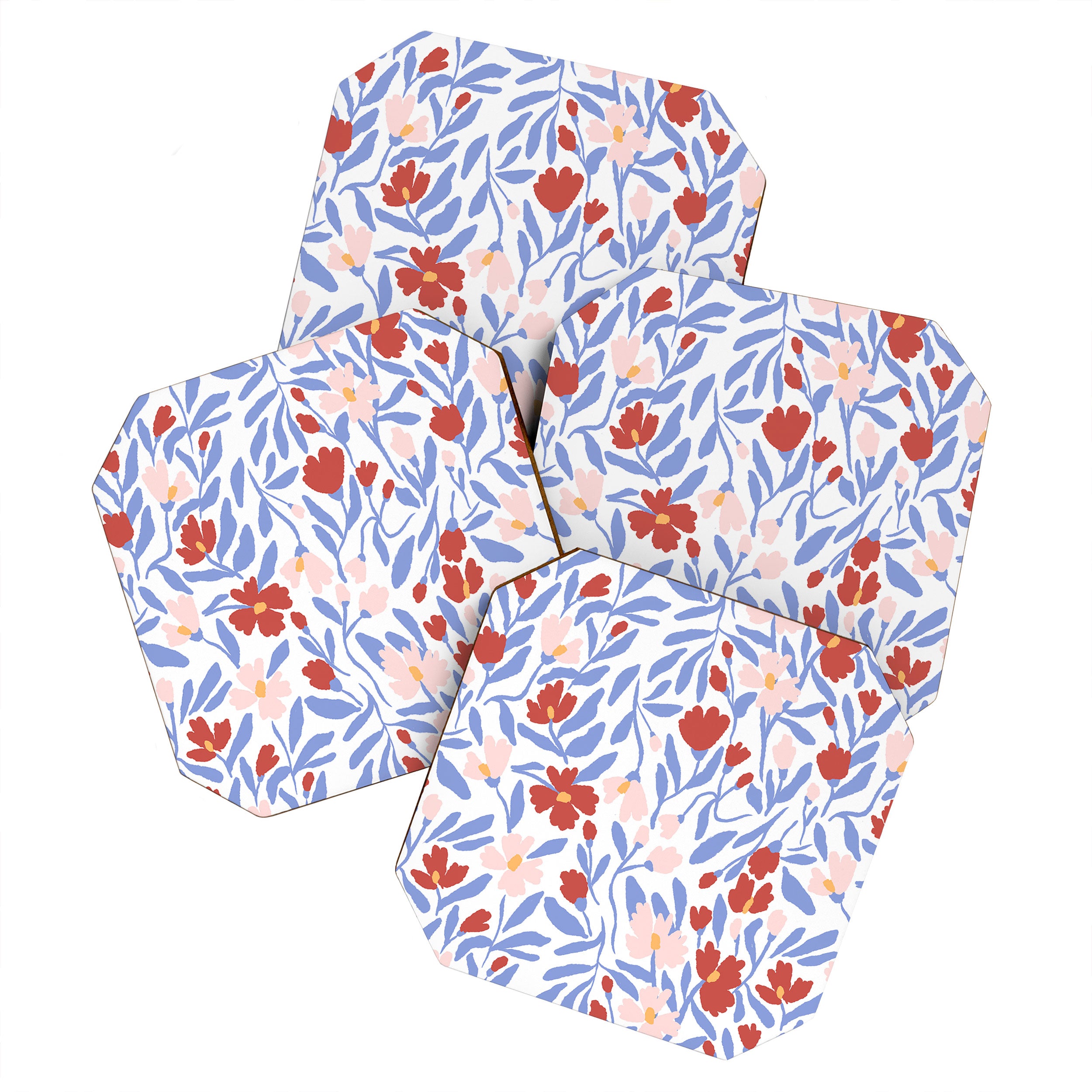 Blue and Orange vibrant bold flowers Coaster Gallery Image 1