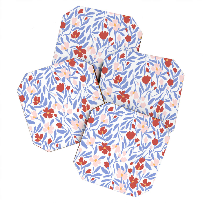 Blue and Orange vibrant bold flowers Coaster Gallery Image 1