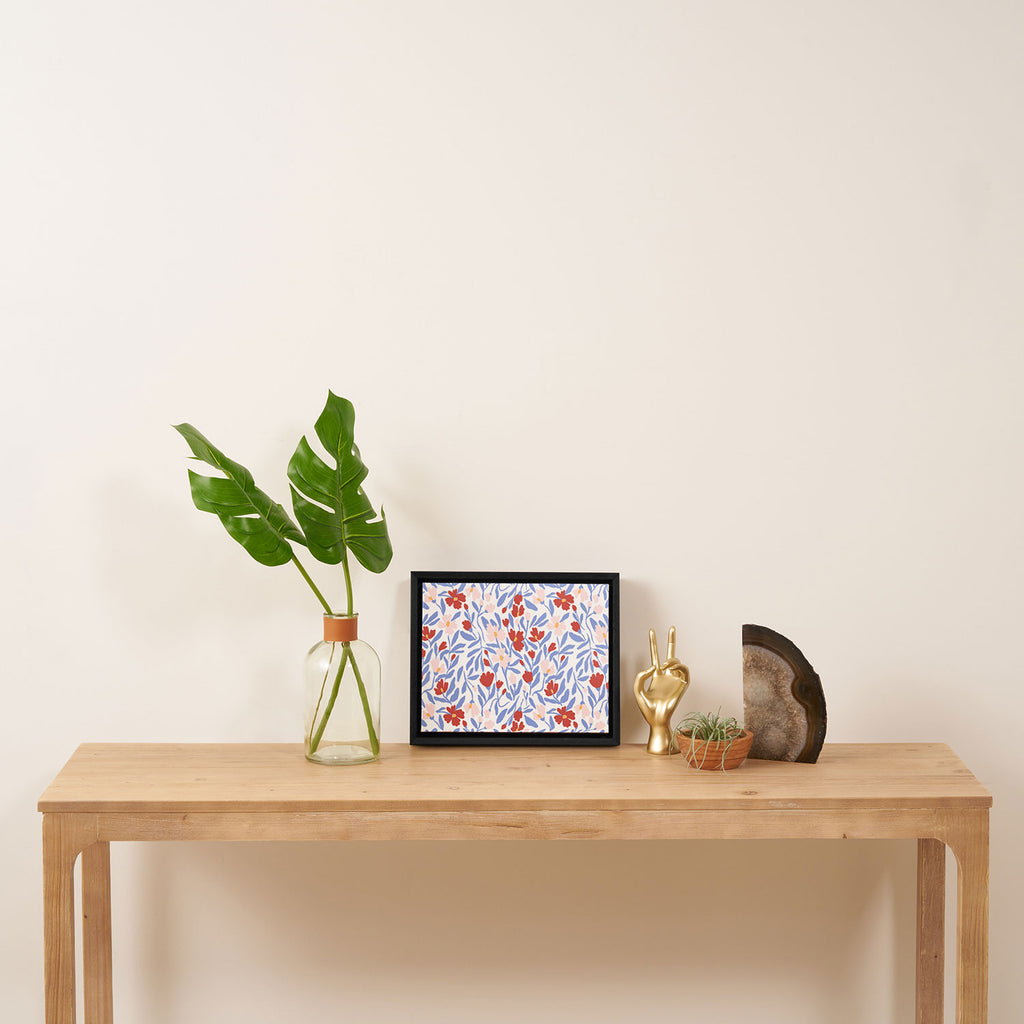 Blue and Orange vibrant bold flowers Framed Canvas Print Gallery Image 4