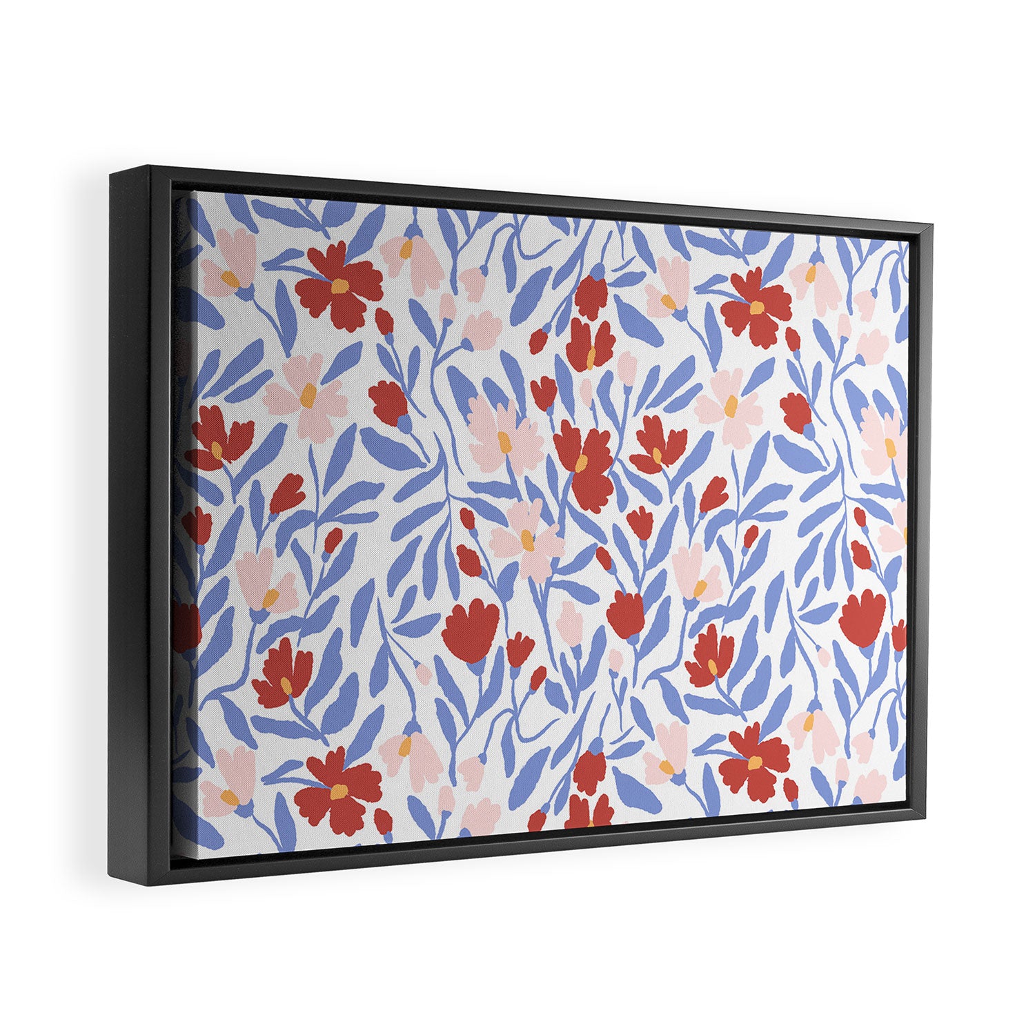 Blue and Orange vibrant bold flowers Framed Canvas Print Gallery Image 2