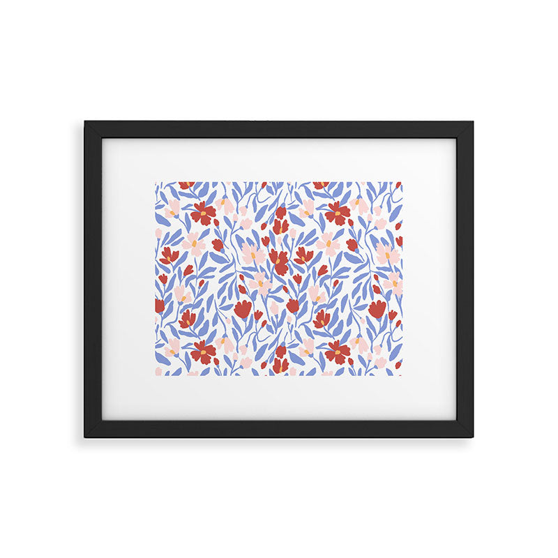 Blue and Orange vibrant bold flowers Framed Art Print Gallery Image 6