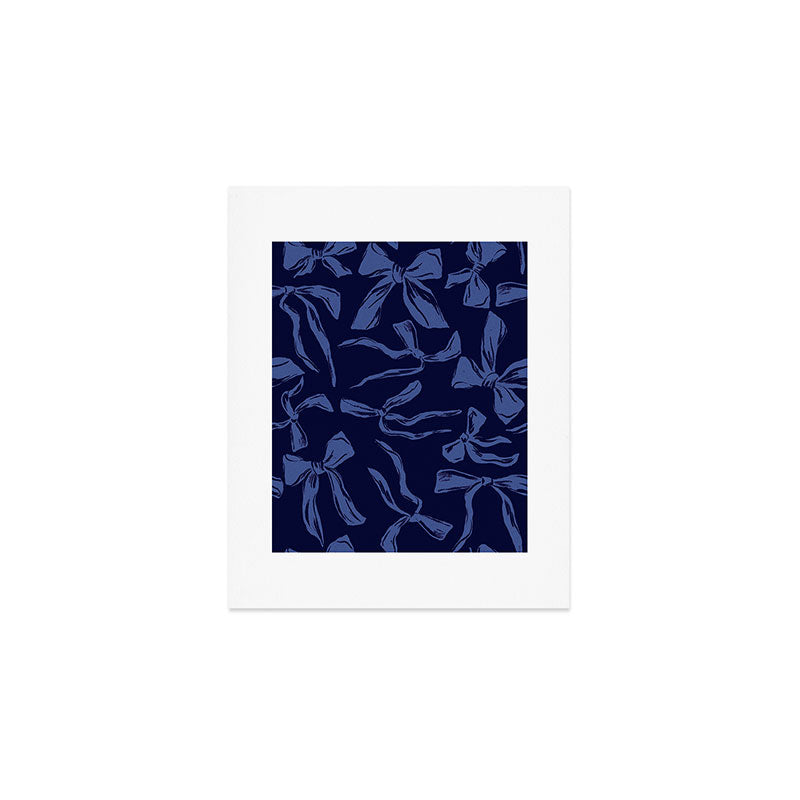 Blue bow pattern with dark background Art Print Gallery Image 1