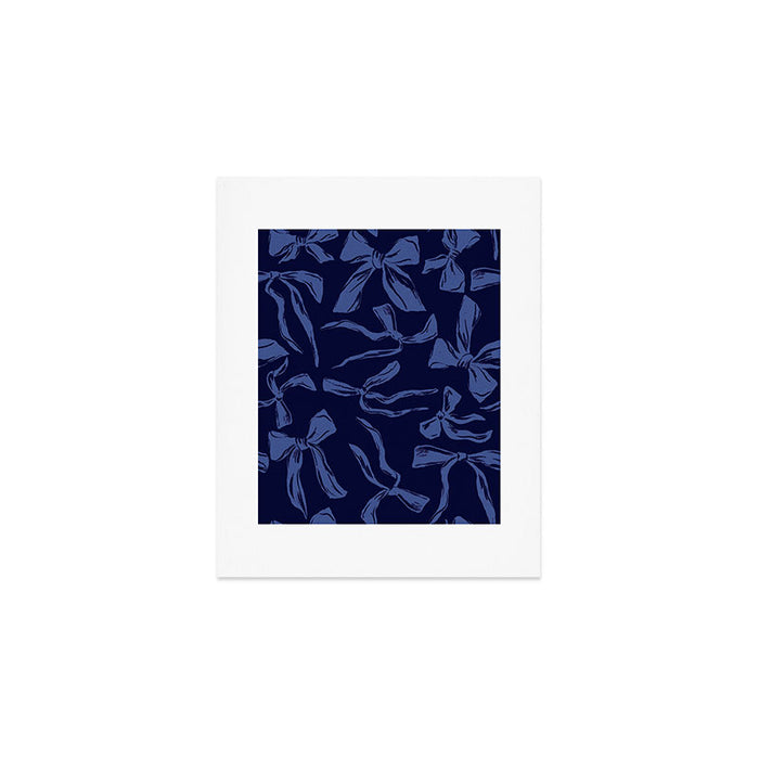 Blue bow pattern with dark background Art Print Gallery Image 1