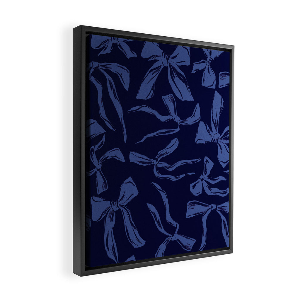 Blue bow pattern with dark background Framed Canvas Print Gallery Image 2