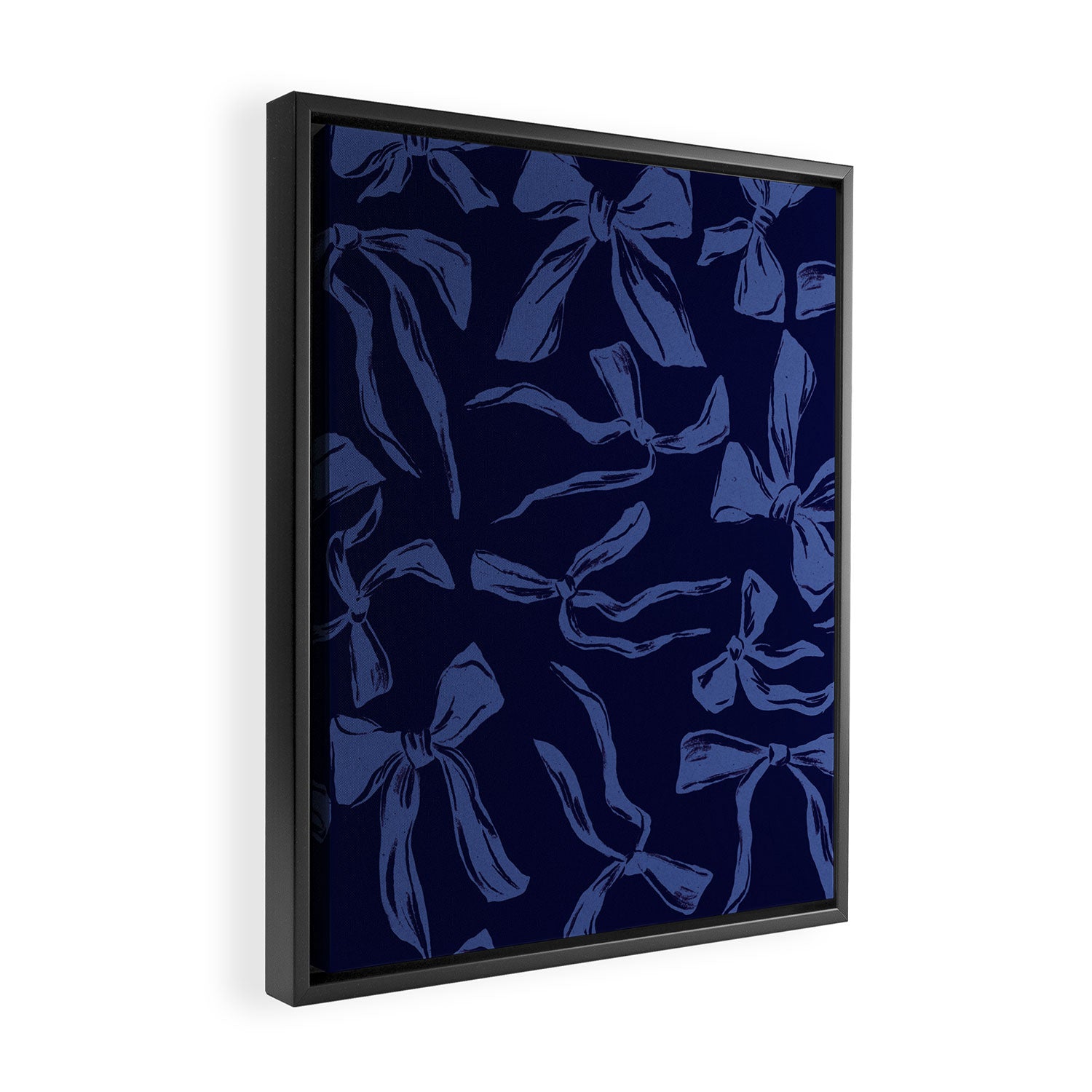 Blue bow pattern with dark background Framed Canvas Print Gallery Image 2