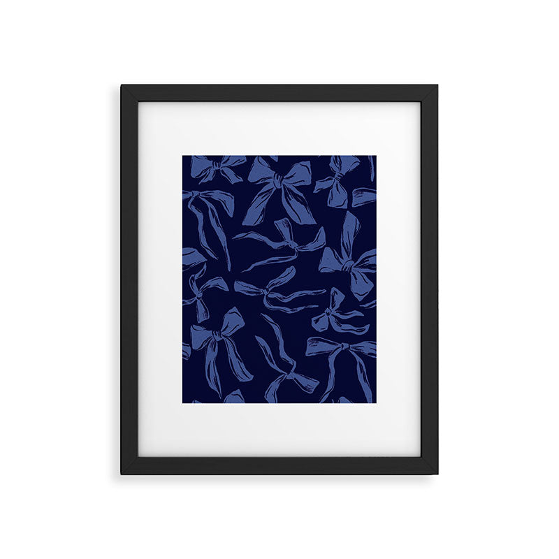 Blue bow pattern with dark background Framed Art Print Gallery Image 6