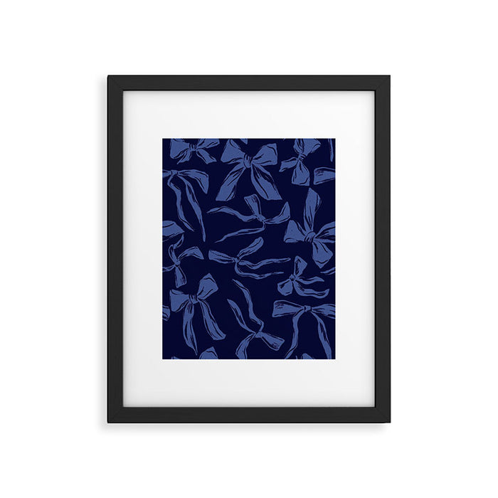 Blue bow pattern with dark background Framed Art Print Gallery Image 1