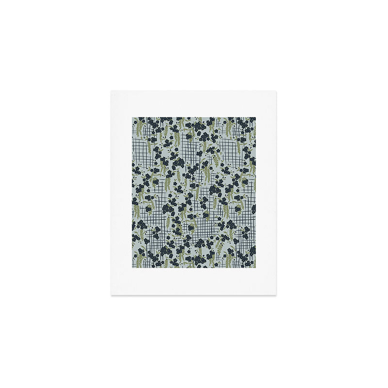 Blue floral with checks Art Print Gallery Image 1