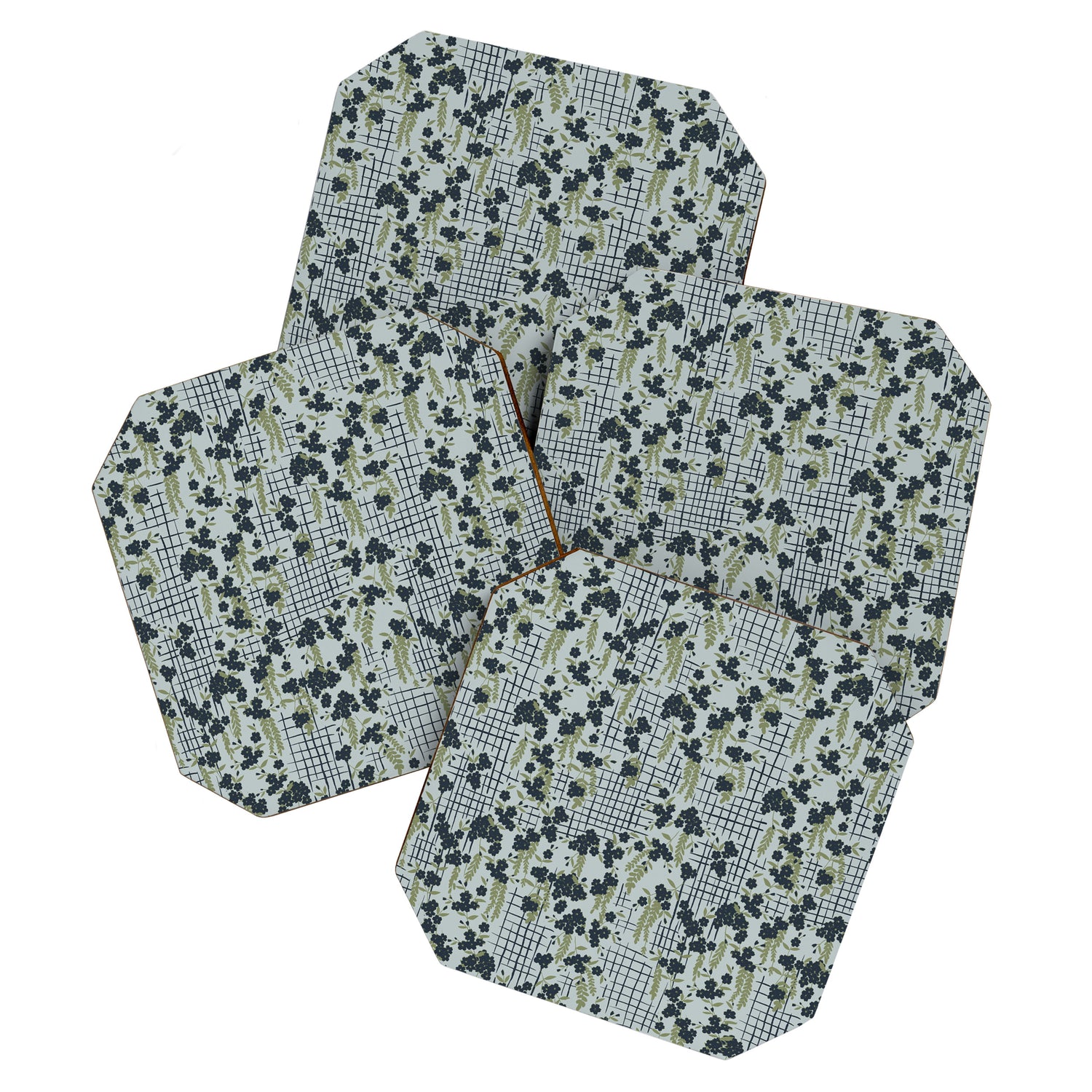 Blue floral with checks Coaster Gallery Image 1