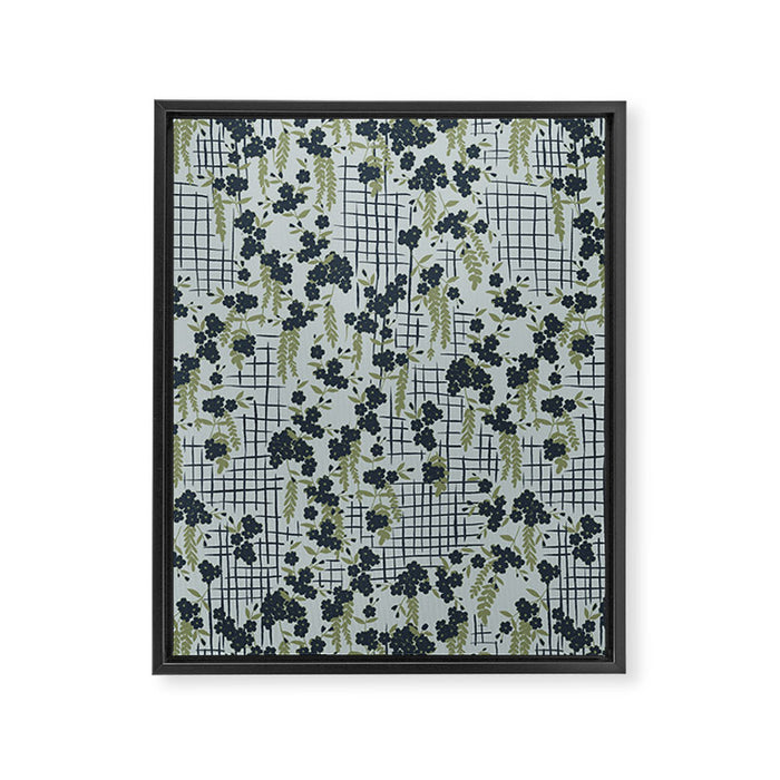 Blue floral with checks Framed Canvas Print Gallery Image 1