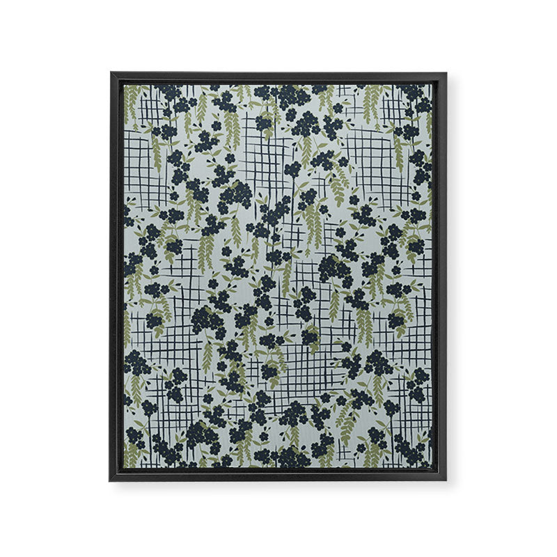 Blue floral with checks Framed Canvas Print Gallery Image 6